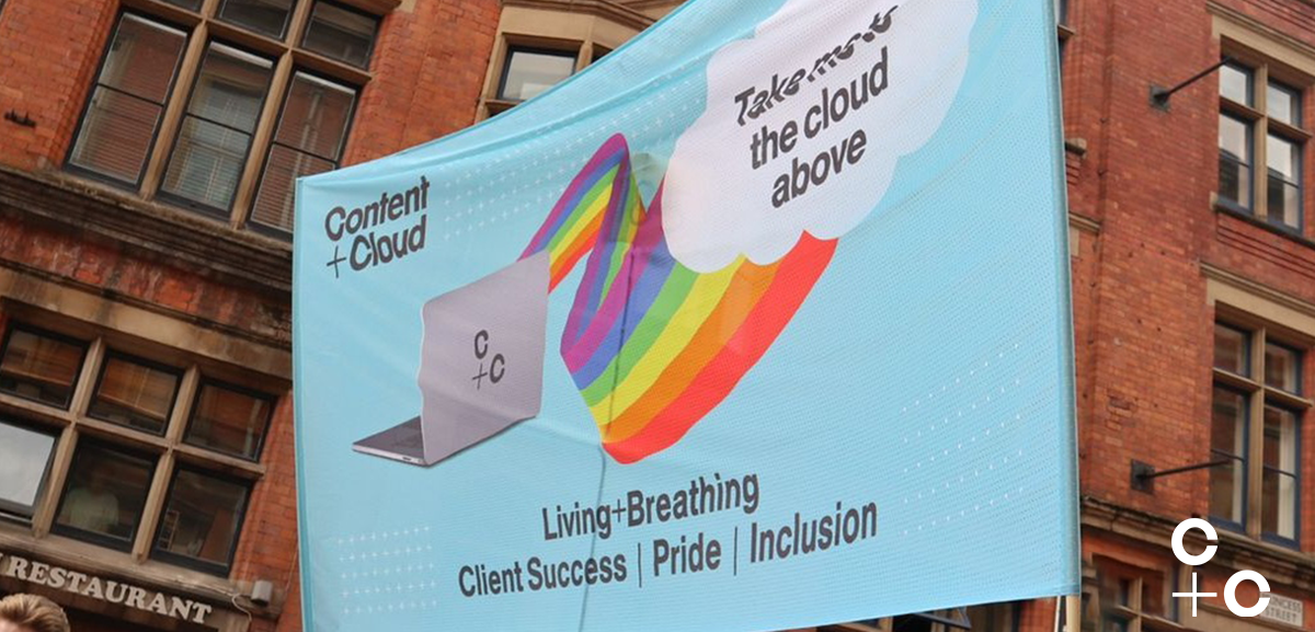 Flying the Content+Cloud banner at Manchester Pride