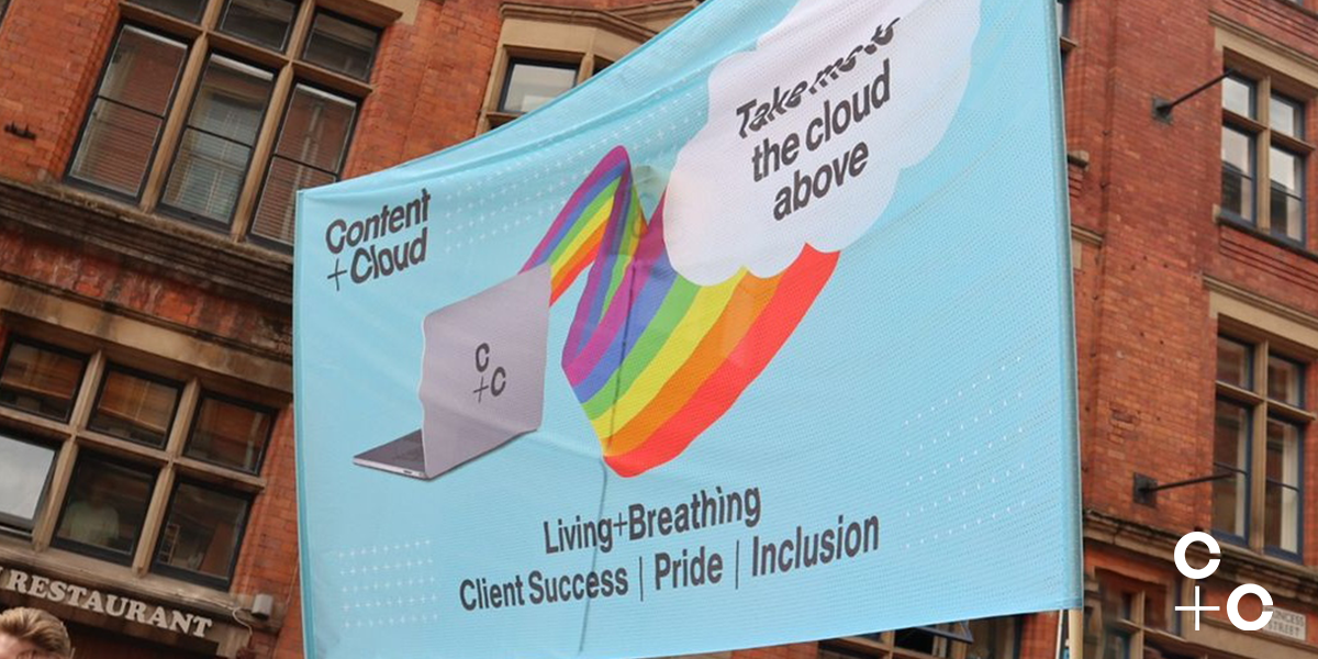 Flying the Content+Cloud banner at Manchester Pride