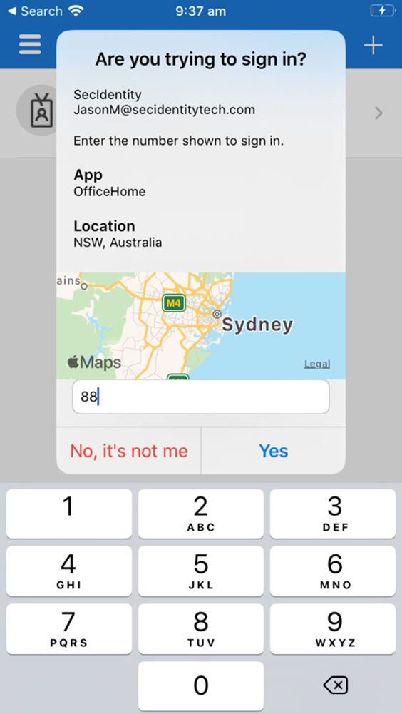 Screenshot of location/application matching feature on mobile